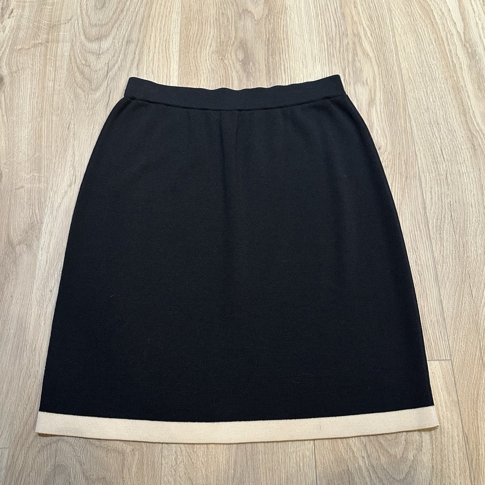 ST. JOHN Santana Straight Knit Knee Skirt‎ 10 Black Elastic Waist Color block